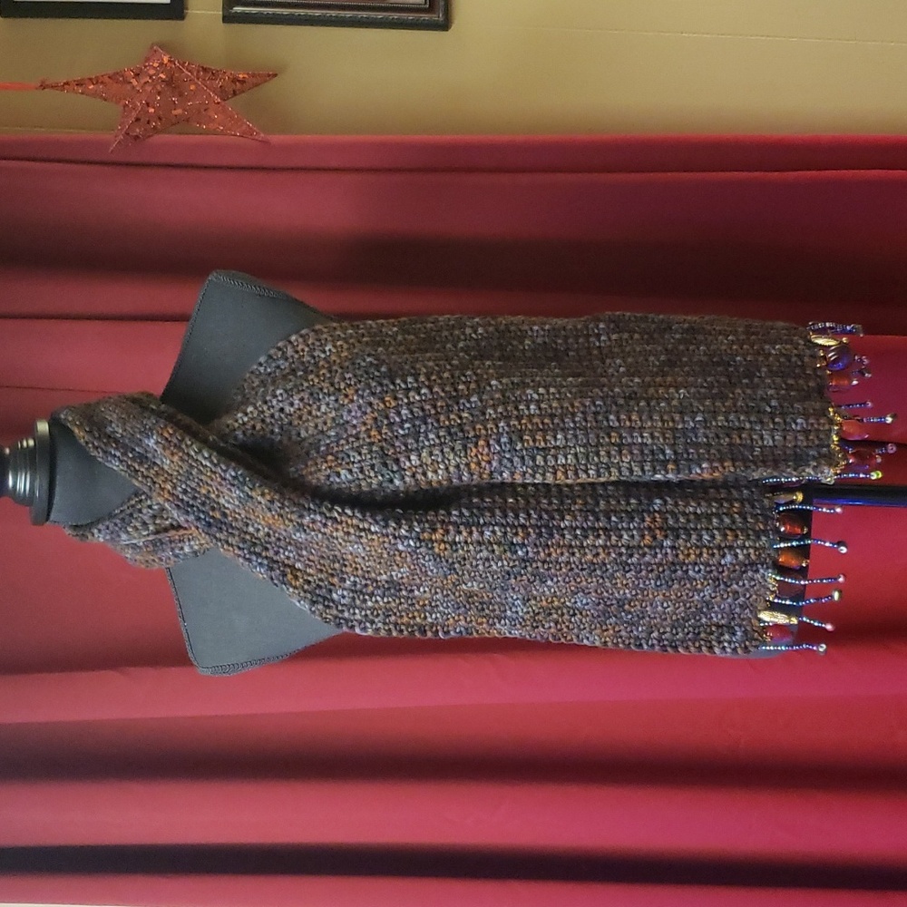 Hand crocheted acrylic yarn beaded scarf